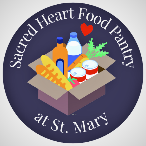 Illustrated box of food in the center of a blue circle